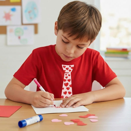 Boys Valentines Day Shirt Red Hearts Tie Toddler Infant Kids T-Shirt